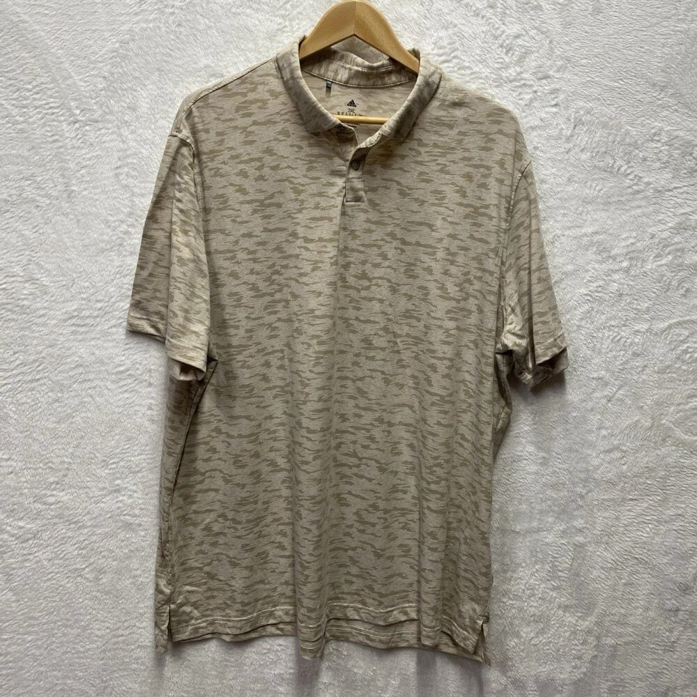 Adidas Go-To Polo Shirt Mens 2XL Hemp Brown Camouflage Cotton Tour Championship